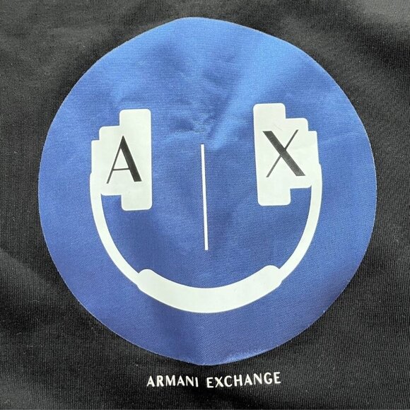 NWT ARMANI EXCHANGE WOMEN'S BLACK BLUE SMILEY GRAPHIC PRINT CREWNECK SWEATSHIRT - Picture 8 of 14